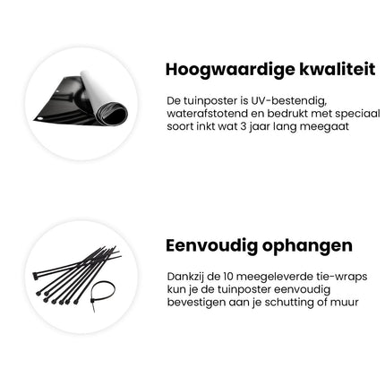 Tuinposter informatie Klok met een Gebouw op de Achtergrond