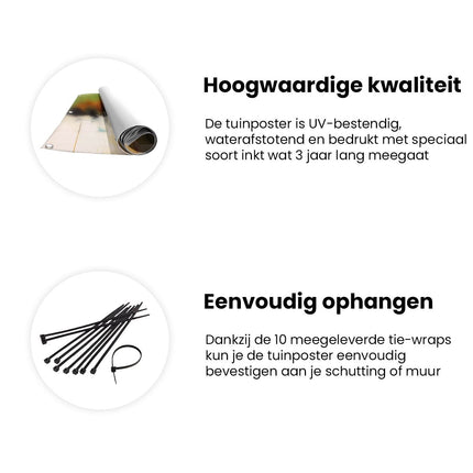 Tuinposter informatie Abstract Kunstwerk met Groene, Blauwe en Oranje Kleuren