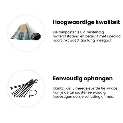 Tuinposter informatie Kunstwerk van Berkenbomen met Bladgoud