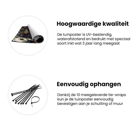 Tuinposter informatie Twee Papegaaien op een Tak met Bloemen