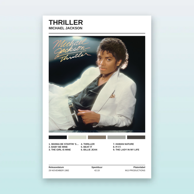 Album poster strak, wit met kleurbalk